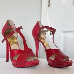 Michaels Red Croc-Embossed Platform Heels